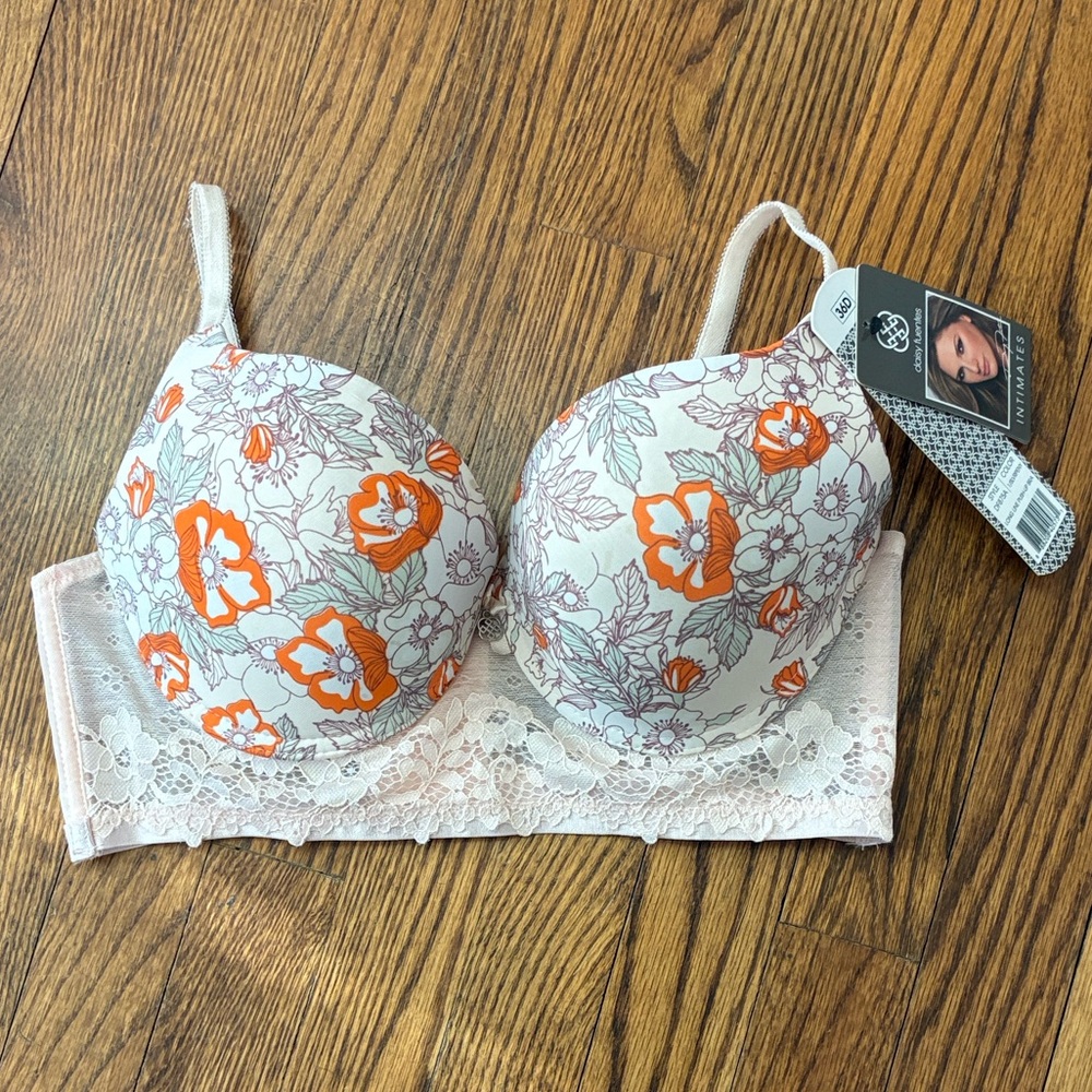 NWT Daisy Fuentes long line push up bra size 36D Floral Lace Women's Bra